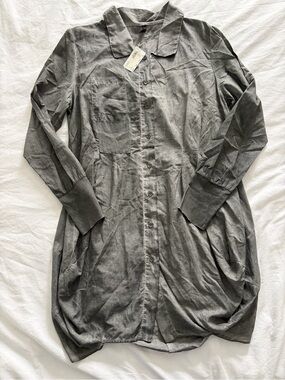 Inizio Gray Resort Wear Made in Italy 100% Cotton Button Down Shirt Dress Large